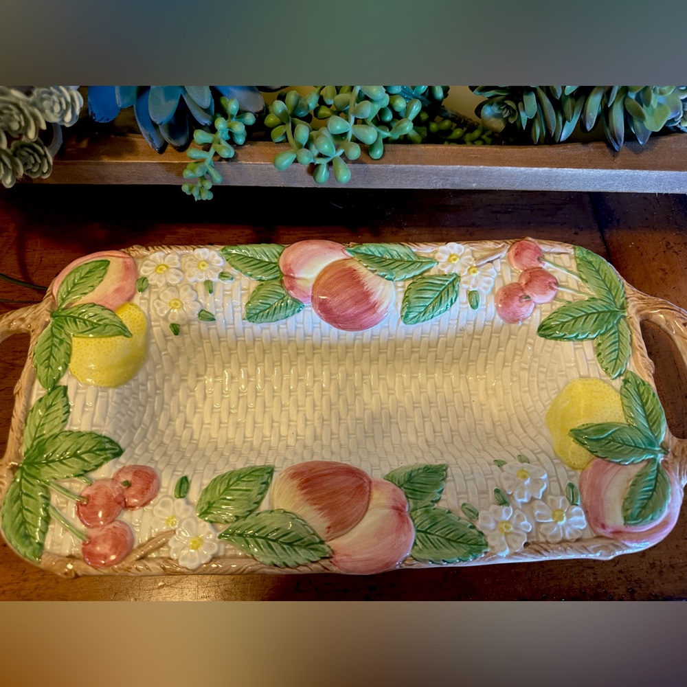 RARE Fitz & Floyd basket weave fruit tray